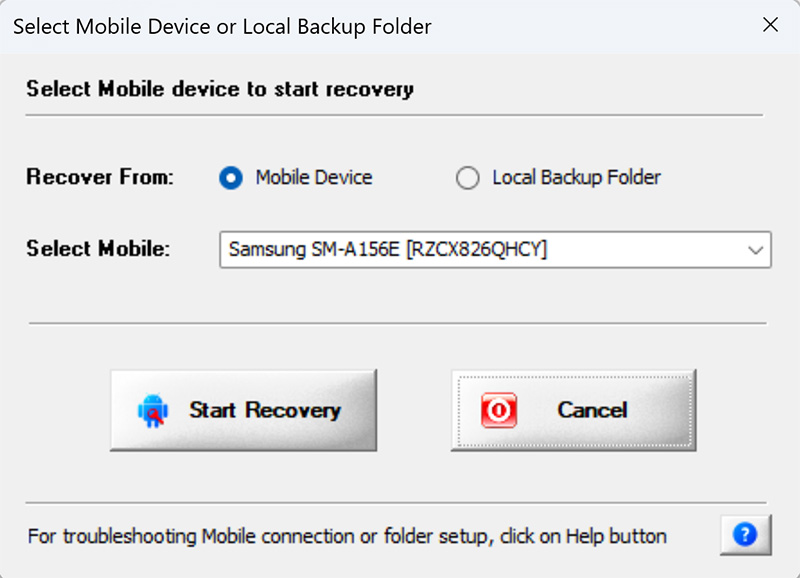Mobile Password Recovery showing input device selection