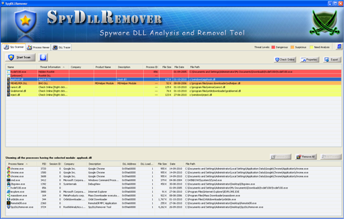 SpyDllRemover Scanner Screen